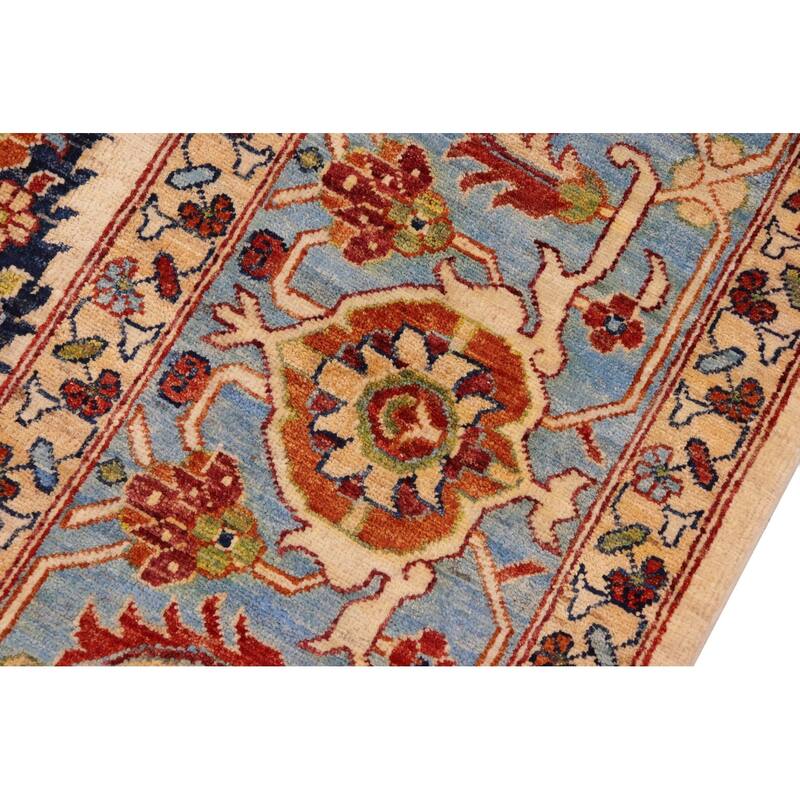 Classic Ziegler Virgilio Beige Blue Handknotted Wool Rug 7 ft. 11 in